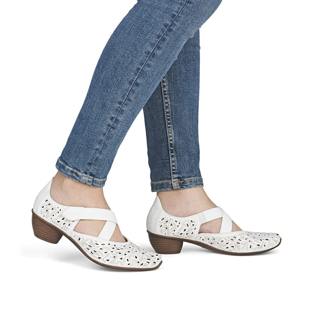 Rieker 43773 Women’s Leather Strap Shoes in White - Image 10