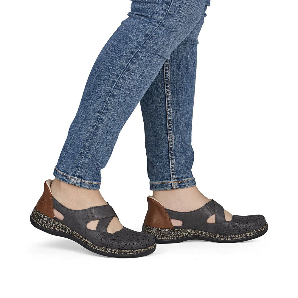 Rieker 46352 Women's Real Leather Ready To Go Shoes in Grey - Image 10