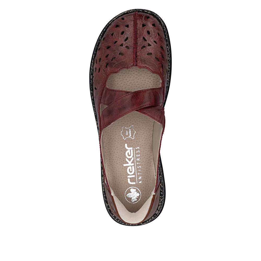 Rieker 46352 Women's Real Leather Ready To Go Shoes in Red - Image 4