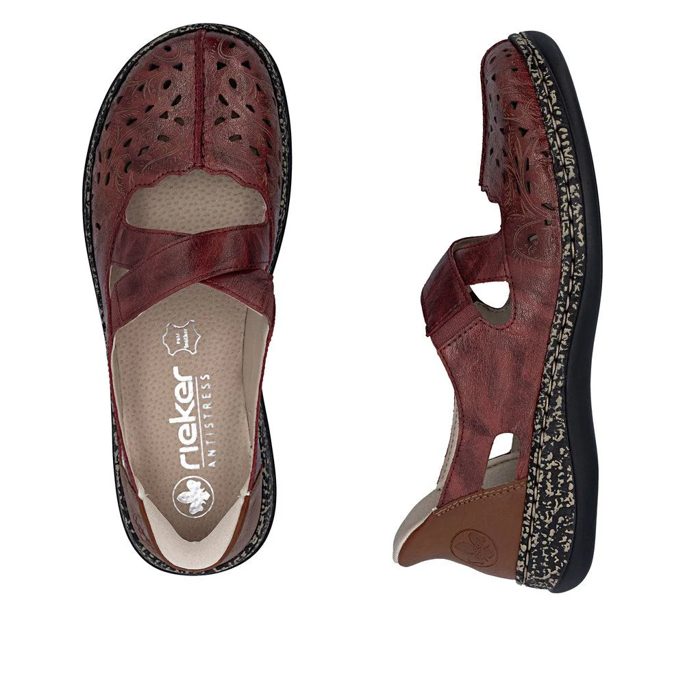 Rieker 46352 Women's Real Leather Ready To Go Shoes in Red - Image 9