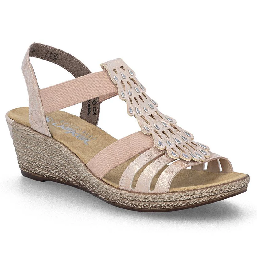 Rieker 62436 Wedge Sandals in Rose Gold