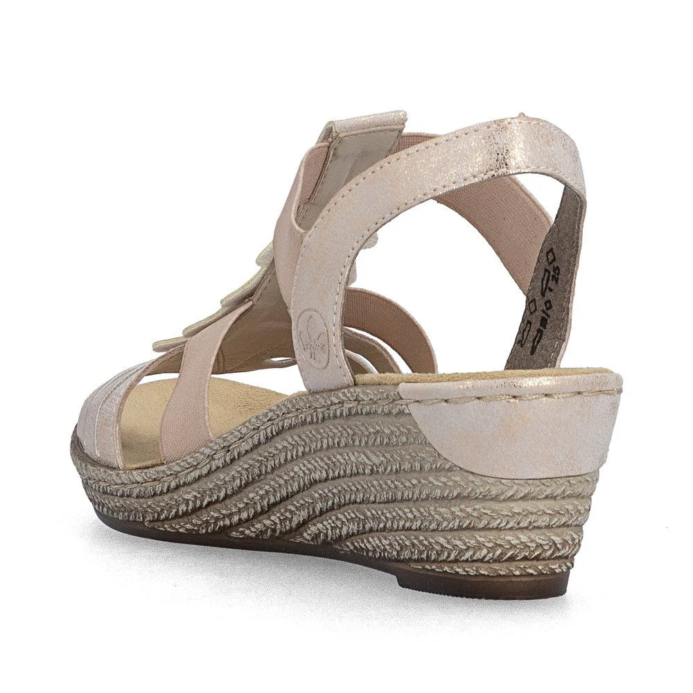 Rieker 62436 Wedge Sandals in Rose Gold - Image 3