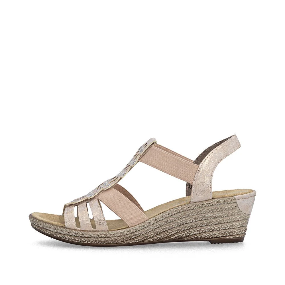 Rieker 62436 Wedge Sandals in Rose Gold - Image 5