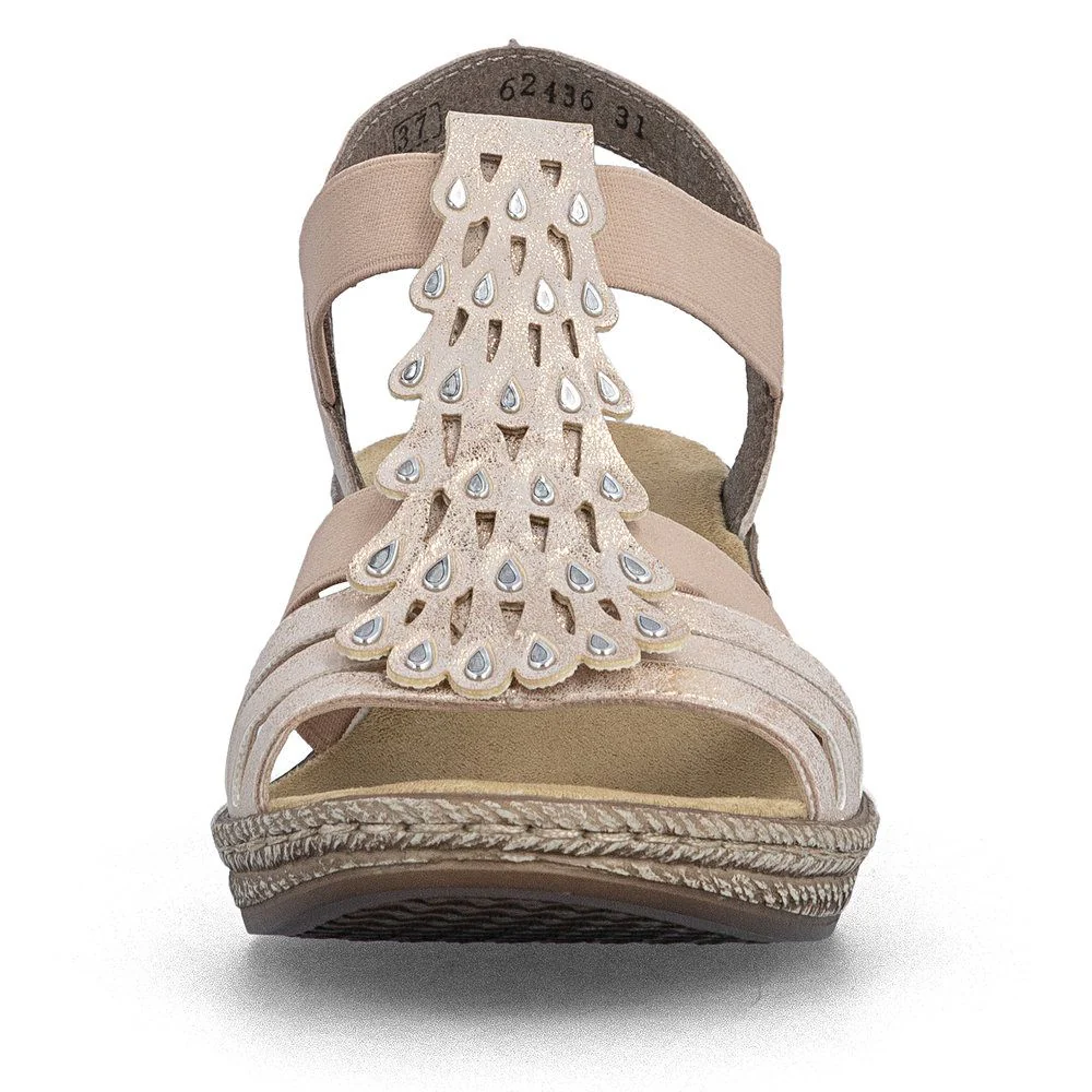 Rieker 62436 Wedge Sandals in Rose Gold - Image 6