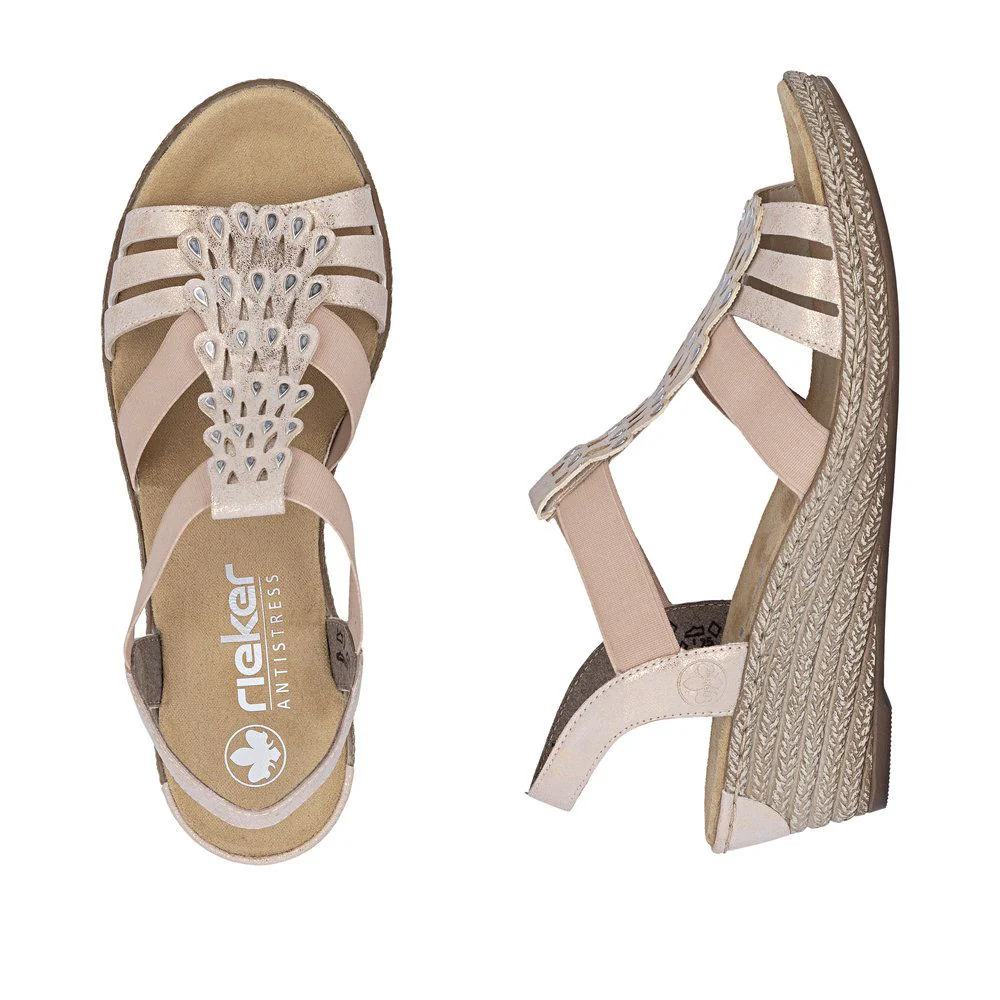 Rieker 62436 Wedge Sandals in Rose Gold - Image 9