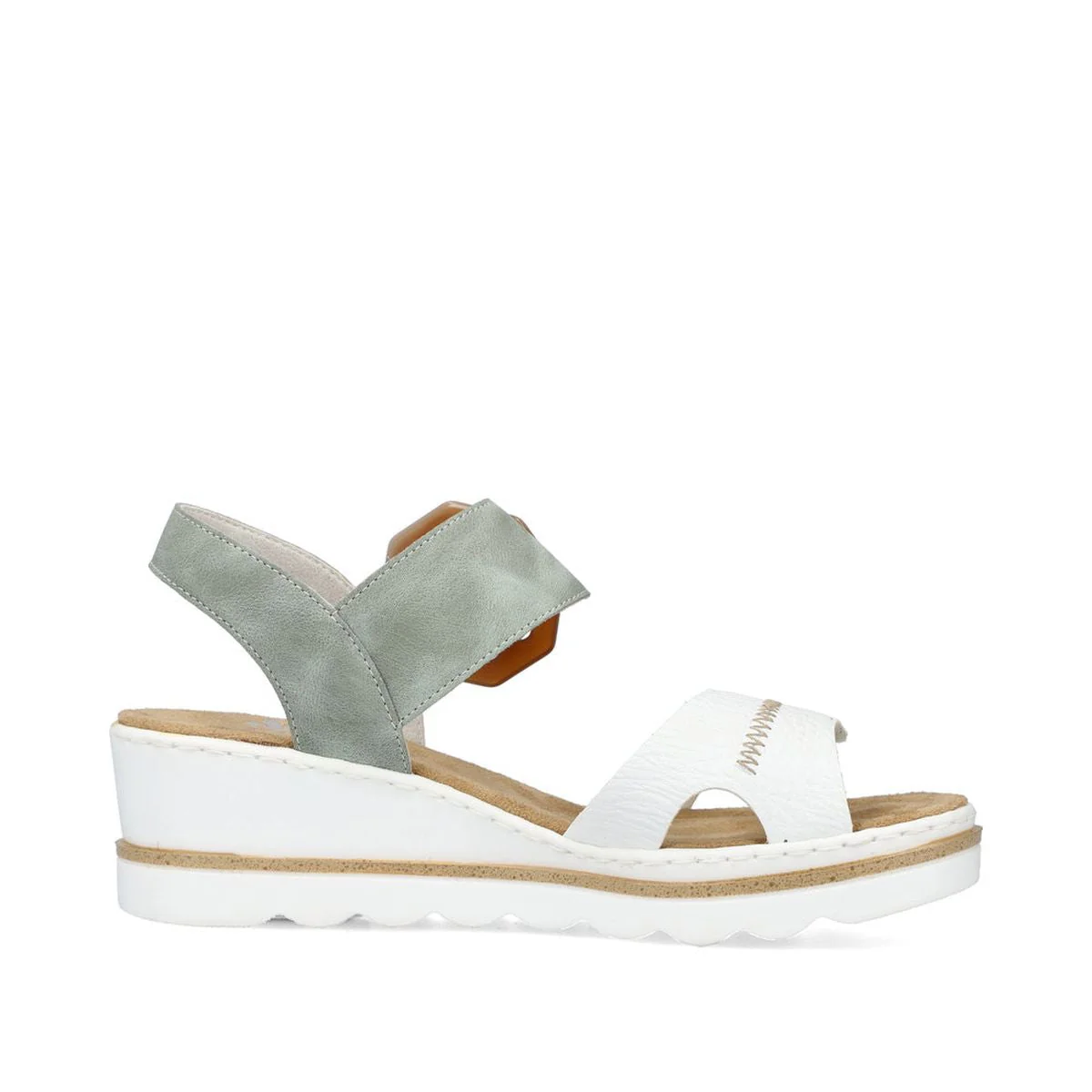 Rieker 67476 Women’s Wedge Sandals in White/Mint - Image 2