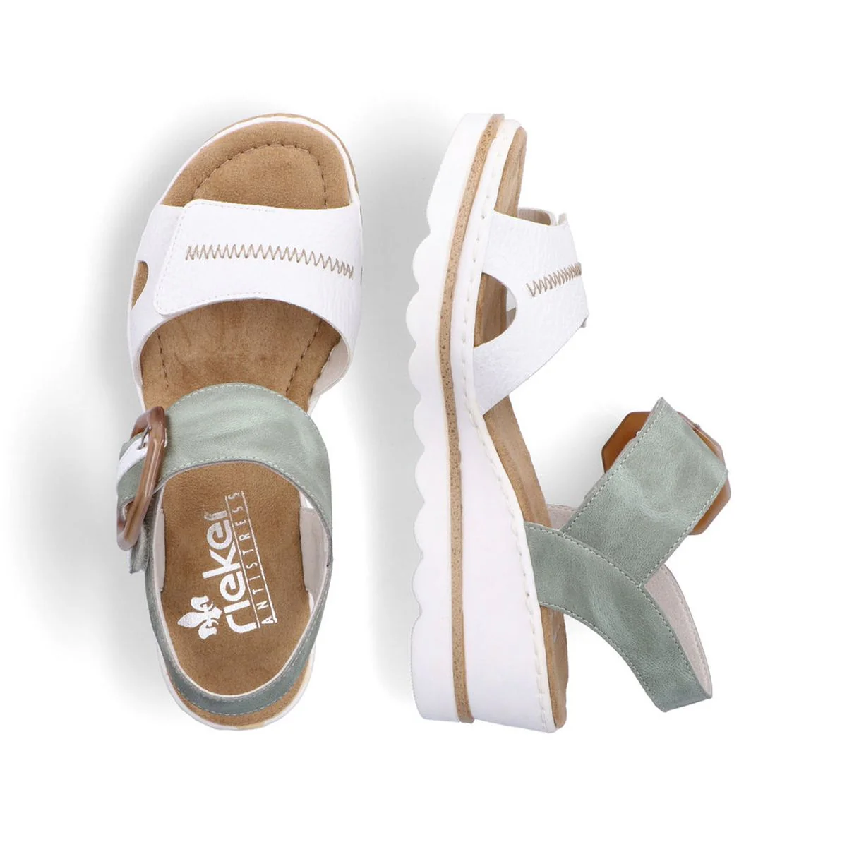 Rieker 67476 Women’s Wedge Sandals in White/Mint - Image 5