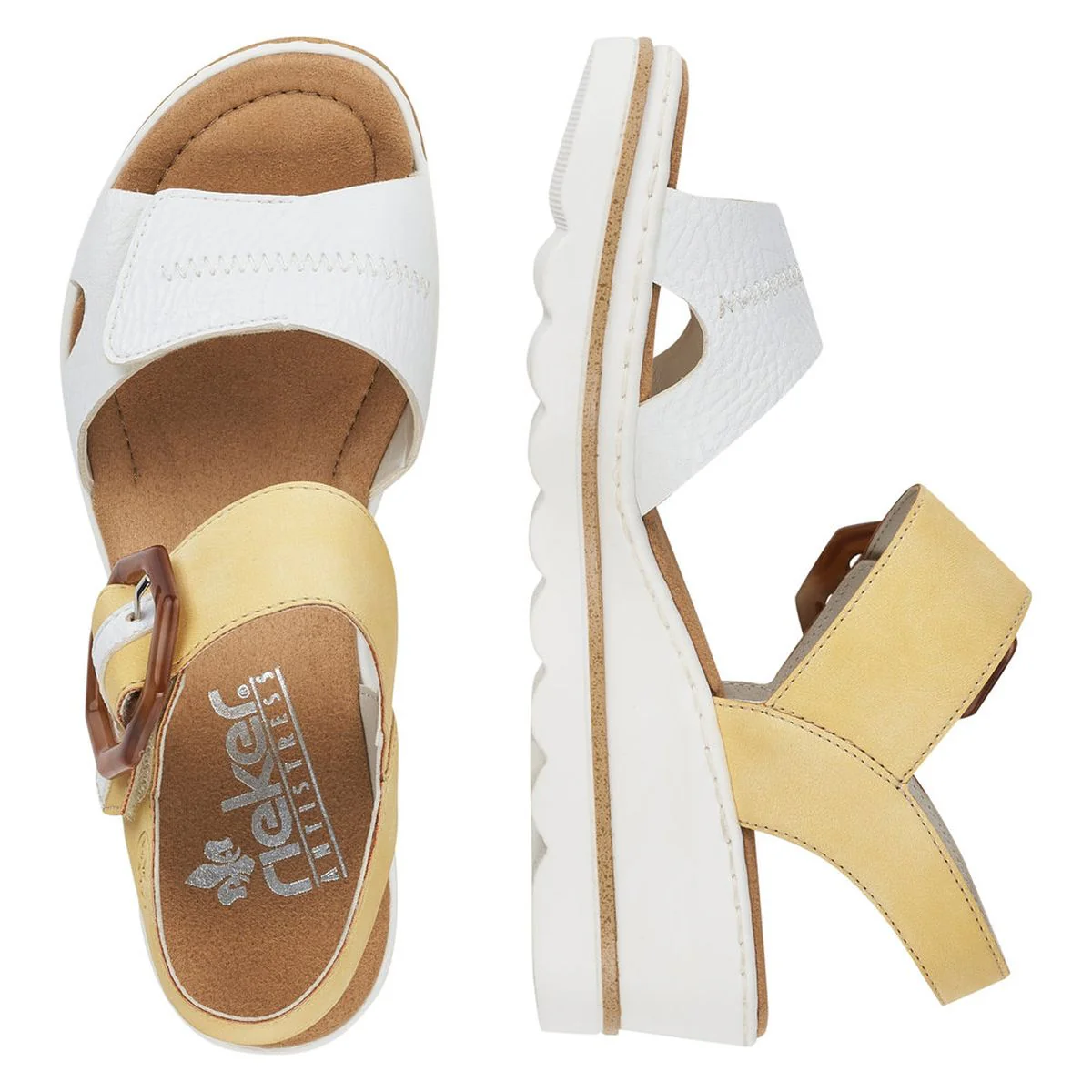Rieker 67476 Women’s Wedge Sandals in White/Yellow - Image 2