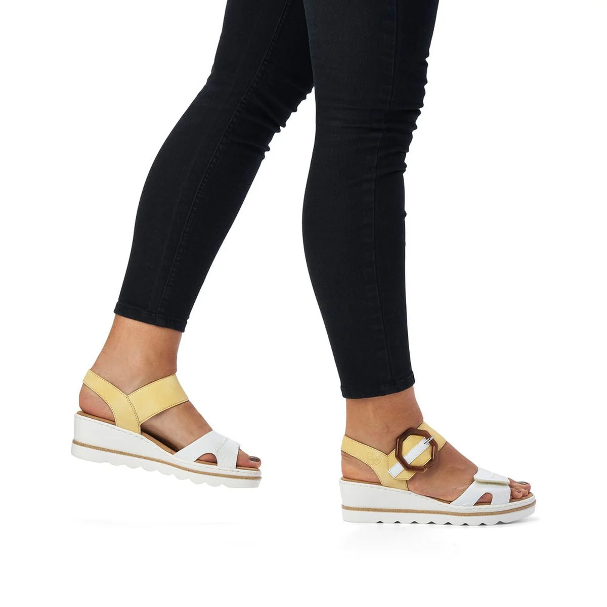 Rieker 67476 Women’s Wedge Sandals in White/Yellow - Image 7
