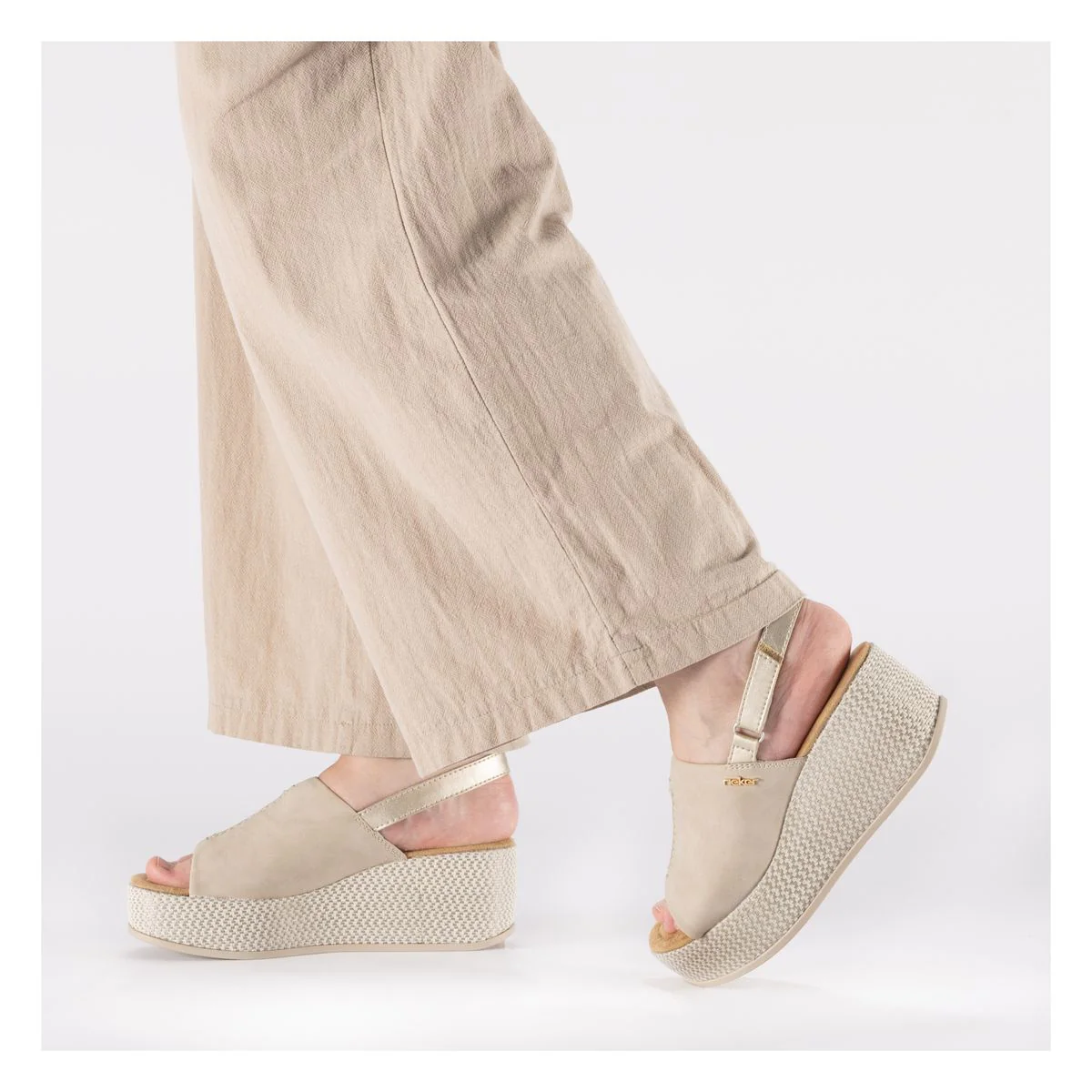Rieker 69460 Women's Wedge Sandals in Beige - Image 11