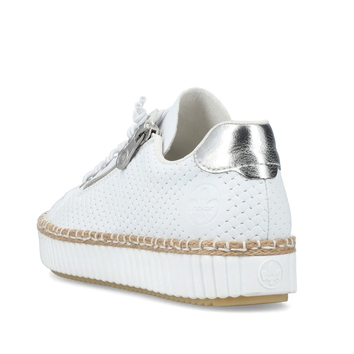 Rieker M2940-80 Alabama Women’s Zip Slip-On Platform Shoes in White/Silver - Image 3