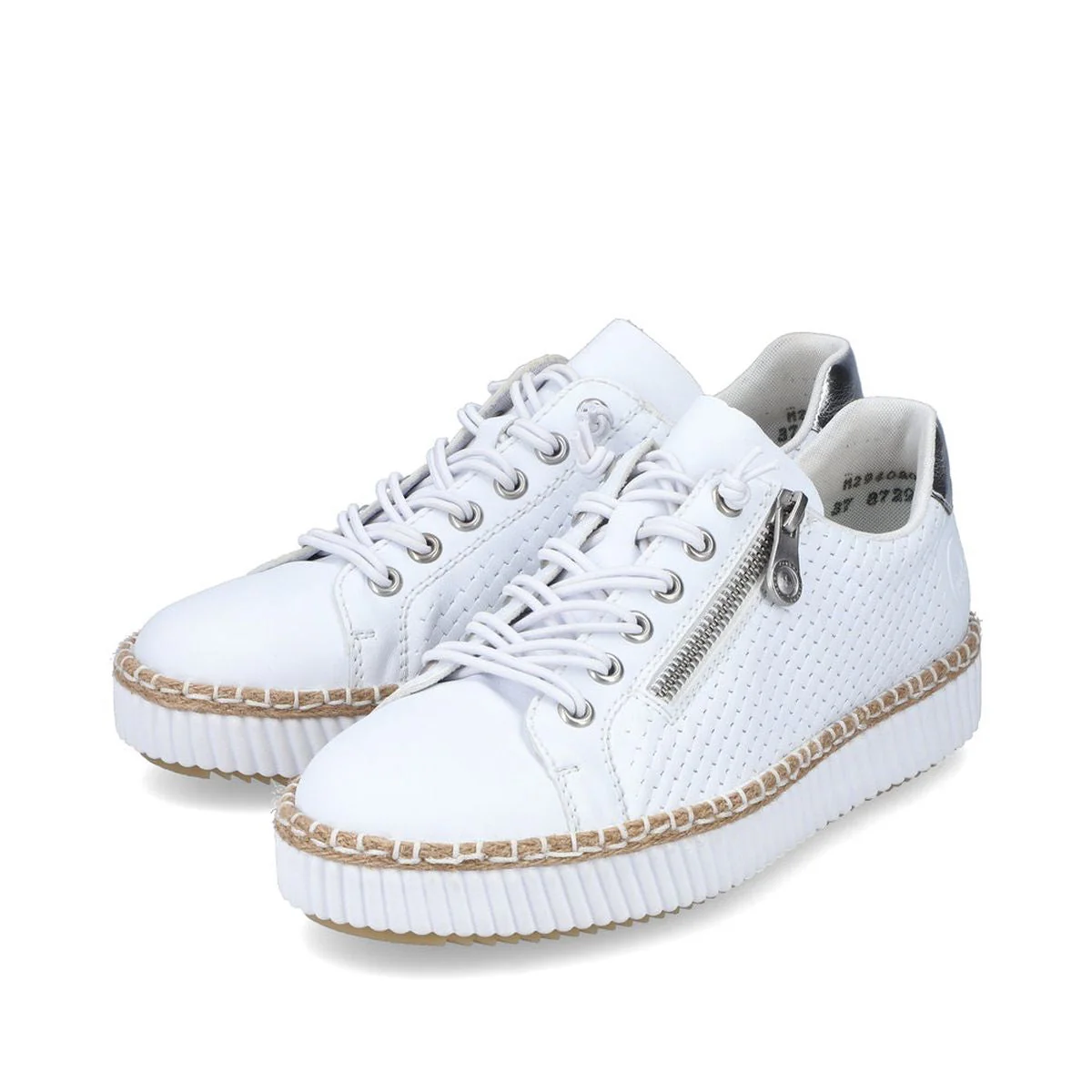 Rieker M2940-80 Alabama Women’s Zip Slip-On Platform Shoes in White/Silver - Image 5