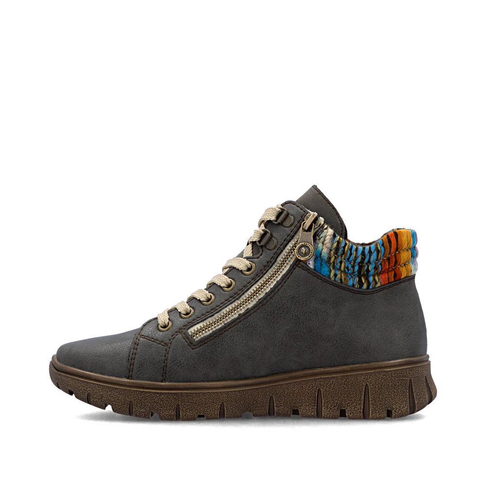 Rieker N1305 Lace Up Boots in Gray - Image 2