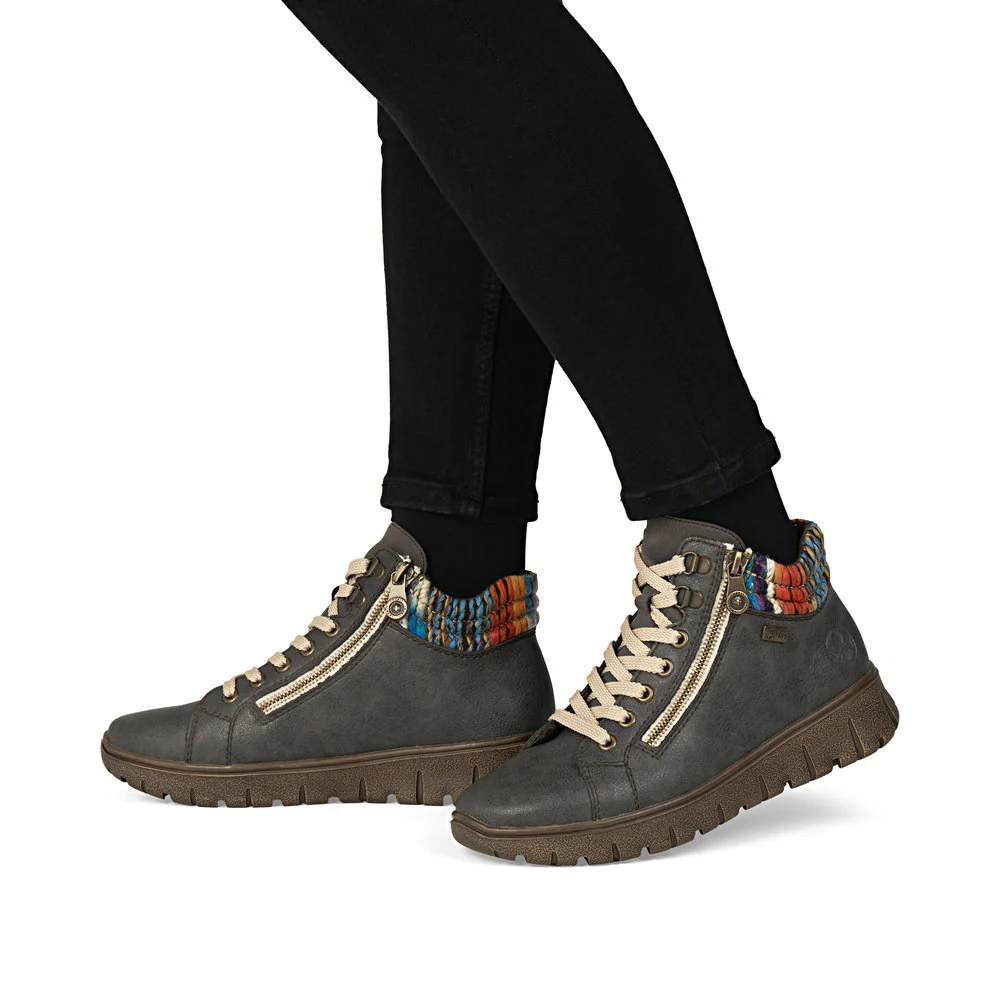 Rieker N1305 Lace Up Boots in Gray - Image 8