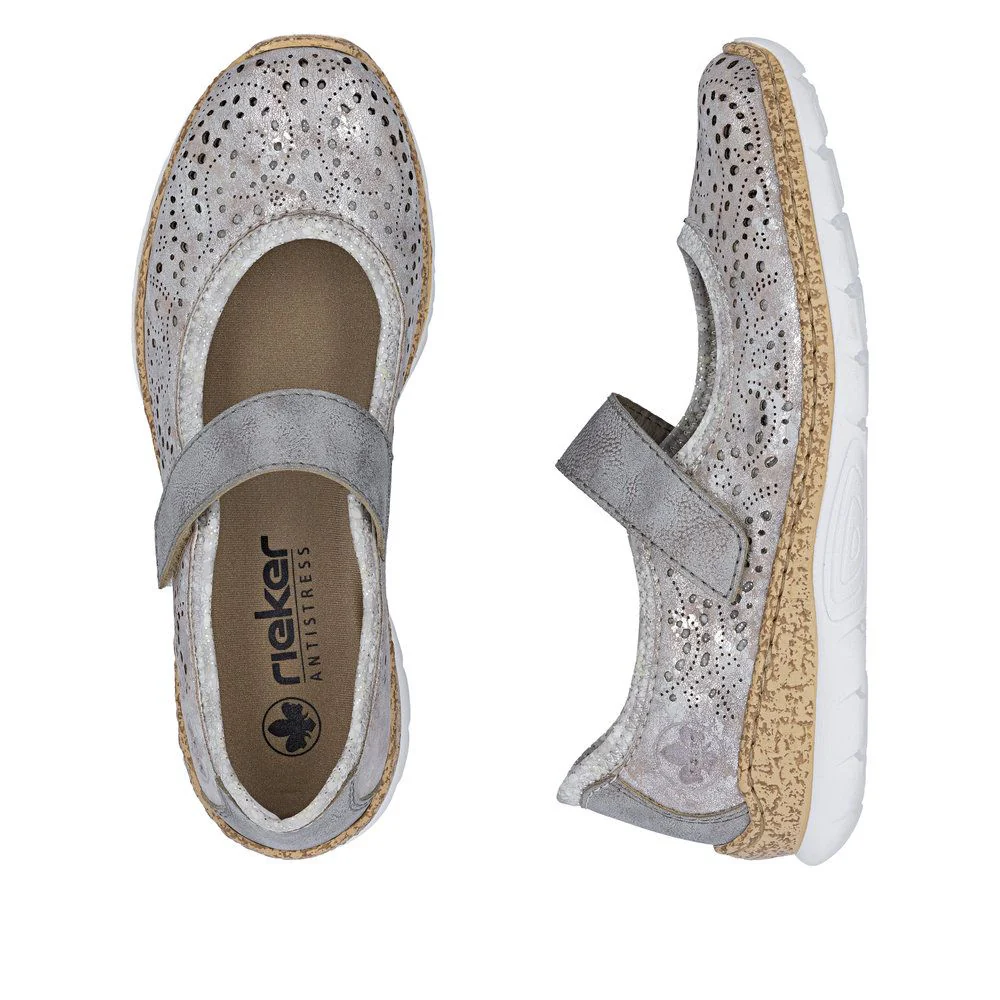 Rieker N4299 Mary Jane Casual Shoe in Metallic - Image 8