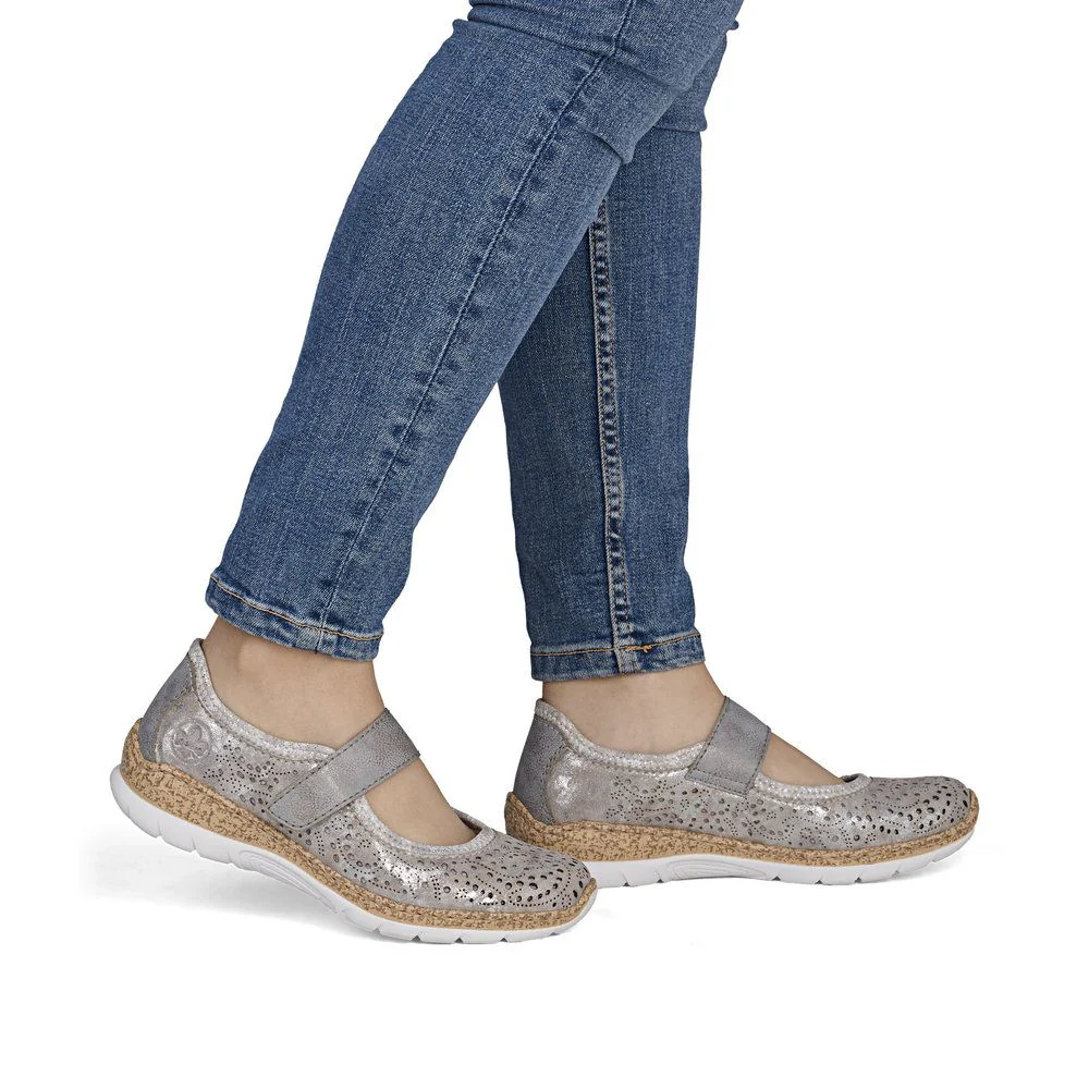 Rieker N4299 Mary Jane Casual Shoe in Metallic - Image 9