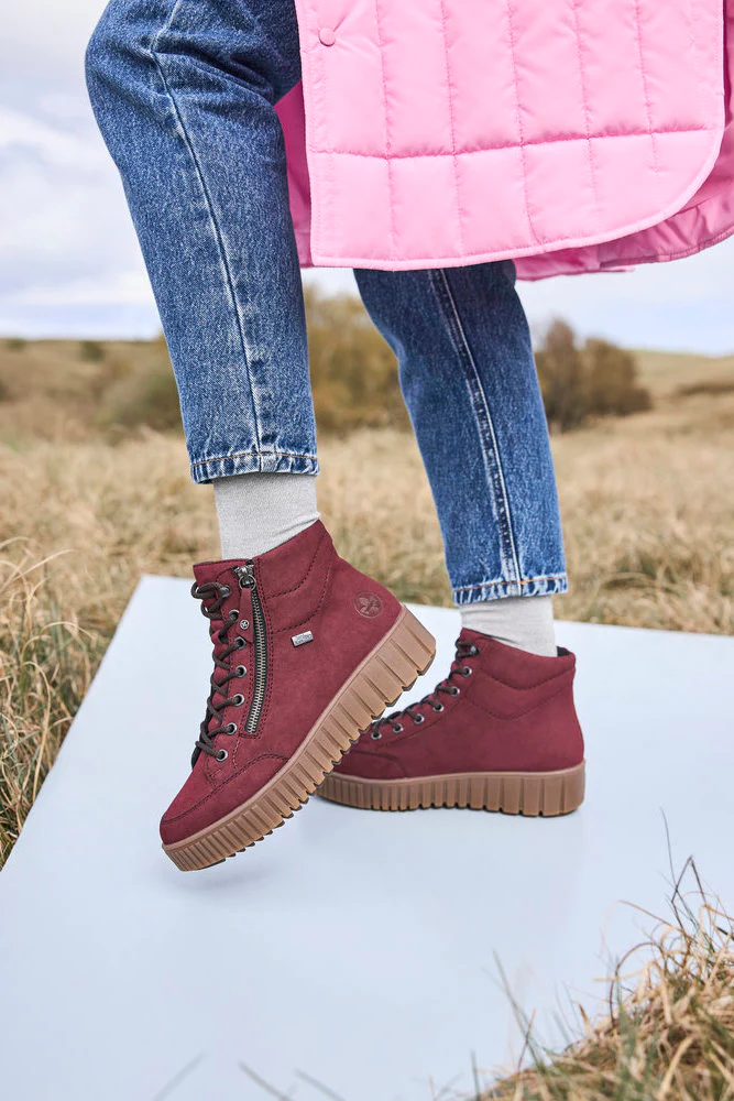 Rieker Y6104 Lace Up Boots in Red - Image 8