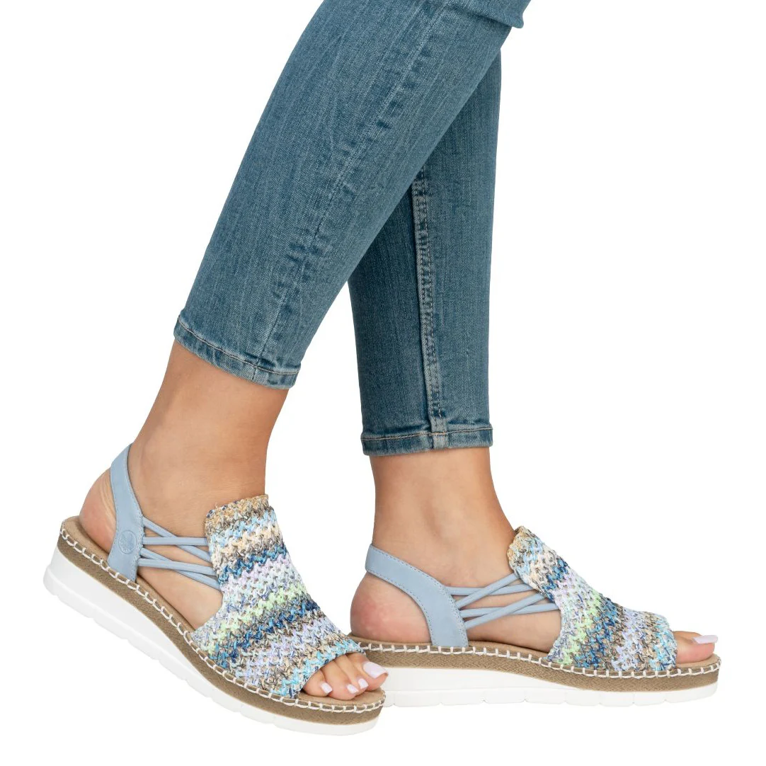Rieker V1241 Women's Sandals in Multi Blue - Image 9