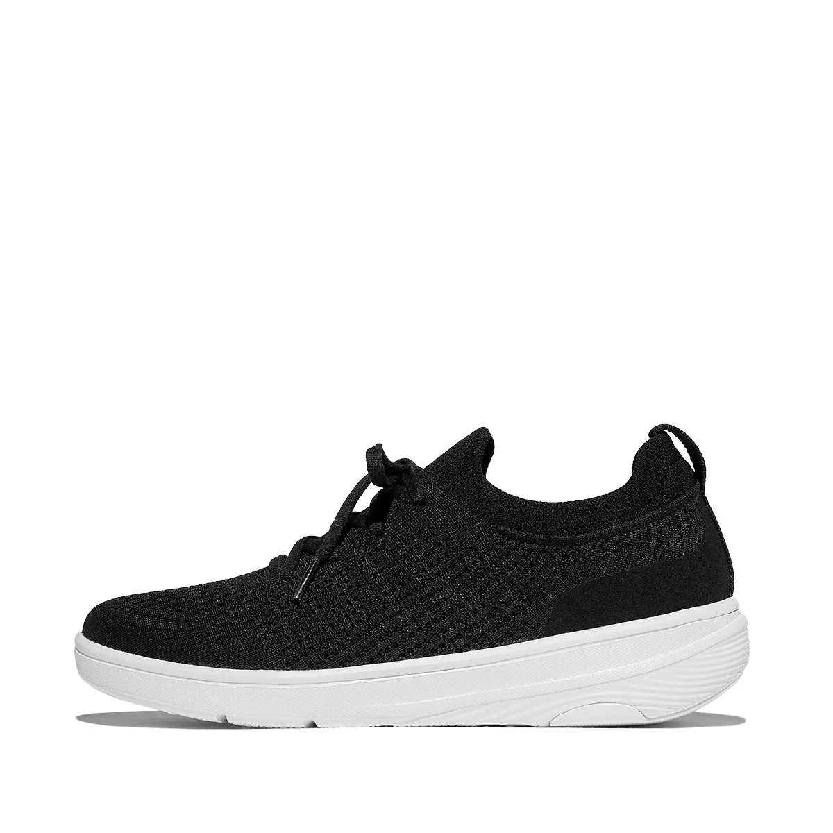 Super-Q Knit Slip-On Slip Resistant Laced Sneakers in Black - Image 3