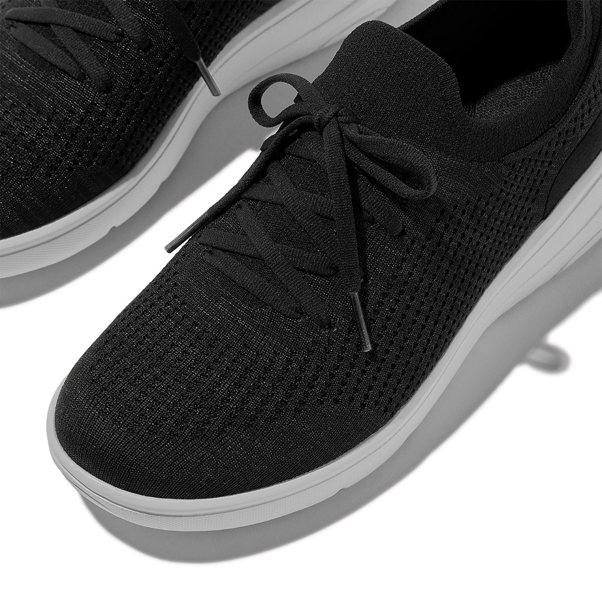 Super-Q Knit Slip-On Slip Resistant Laced Sneakers in Black - Image 5