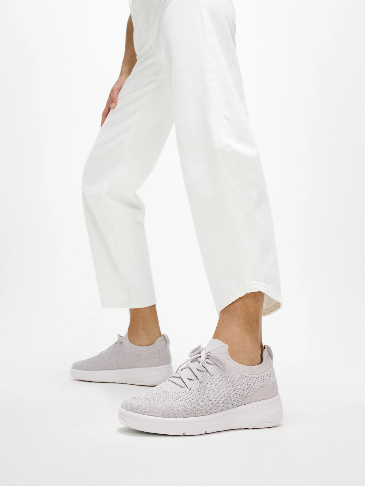 Fit Flop Super-Q Knit Slip-On Laced Sneakers in Grey - Image 4