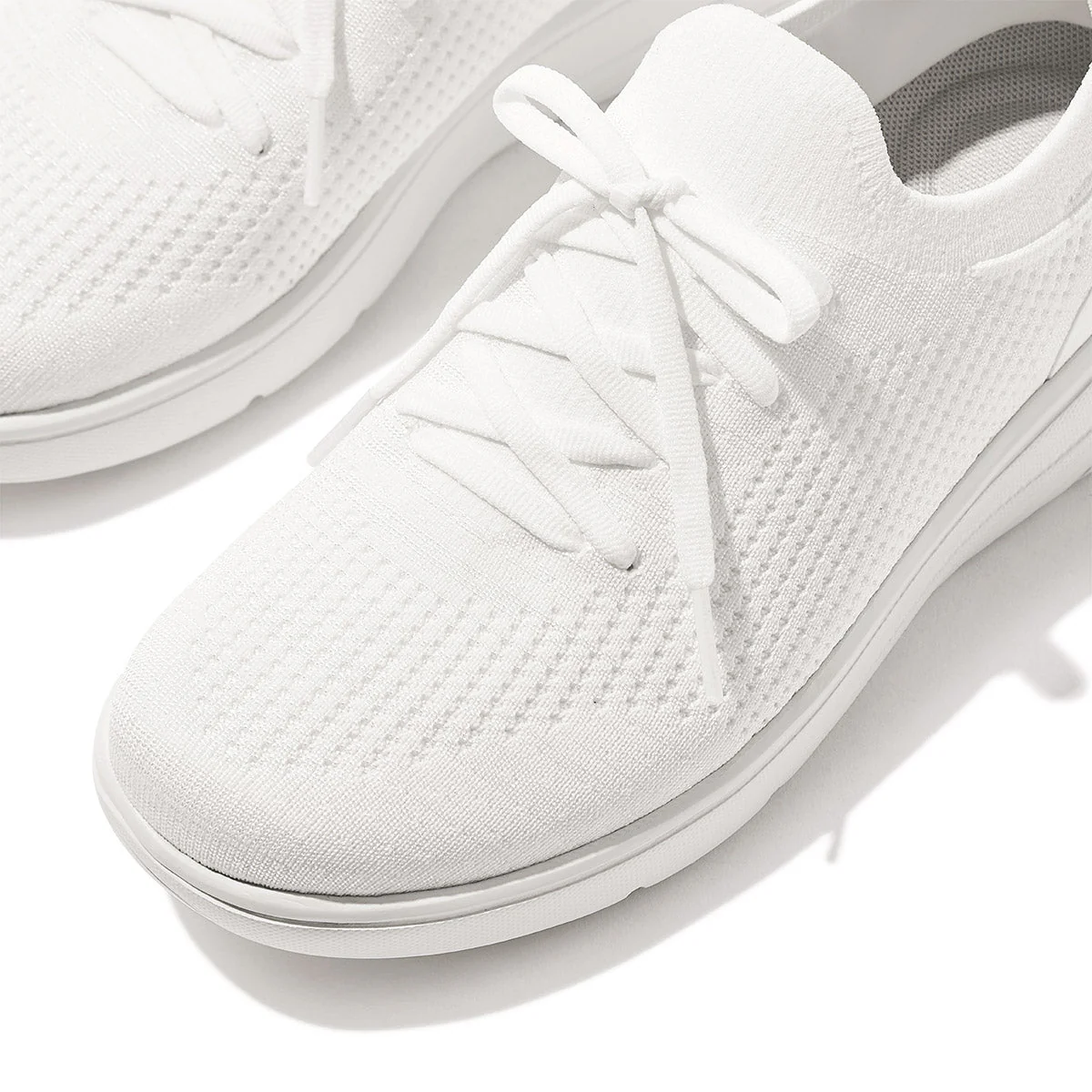 Super-Q Knit Slip-On Laced Sneakers in White - Image 5