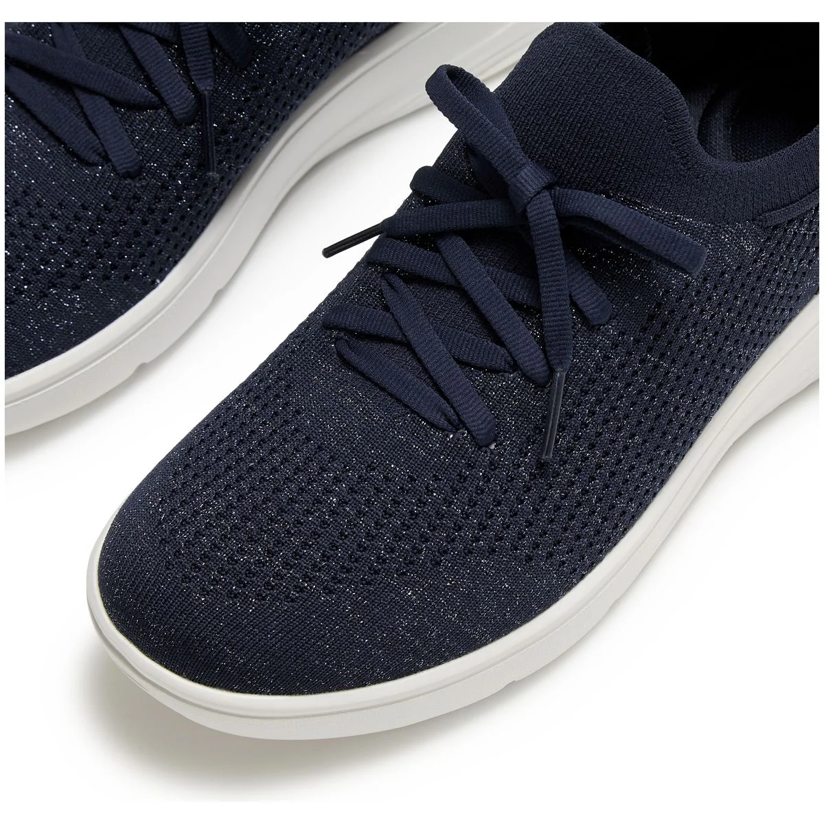 Super-Q Knit Slip-On Slip Resistant Laced Sneakers in Navy - Image 4