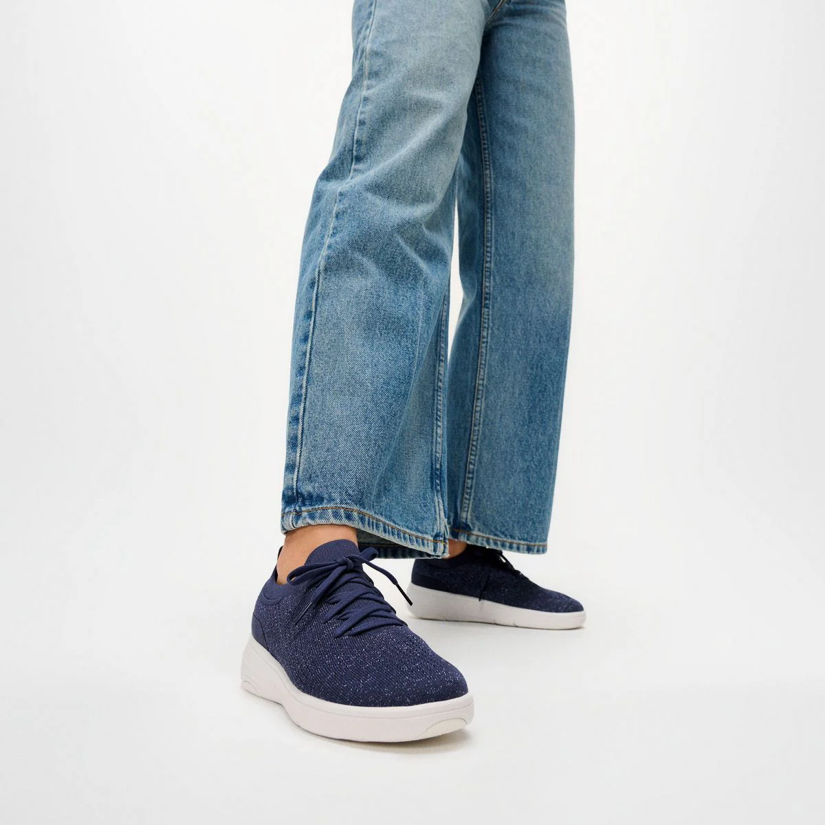 Super-Q Knit Slip-On Slip Resistant Laced Sneakers in Navy - Image 6