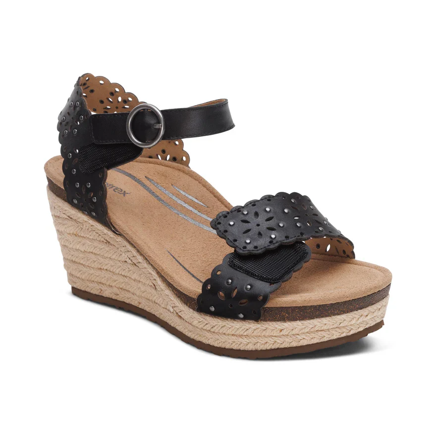 Aetrex Sydney Women's Quarter Strap Espadrille Wedge in Black - Image 2