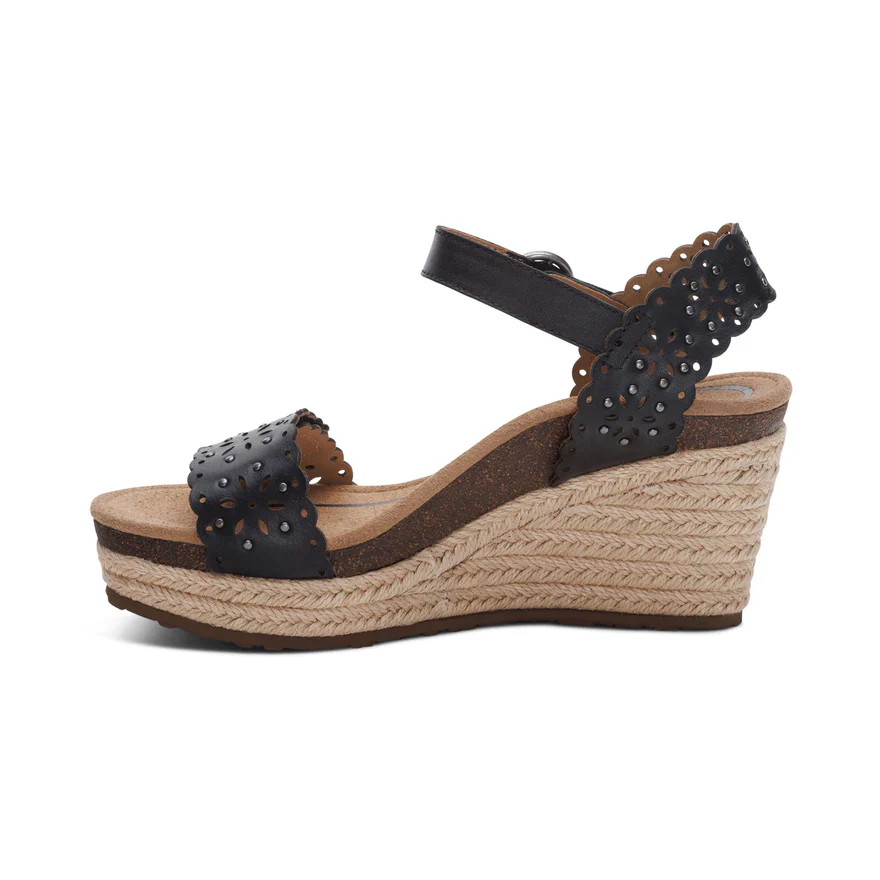 Aetrex Sydney Women's Quarter Strap Espadrille Wedge in Black - Image 3