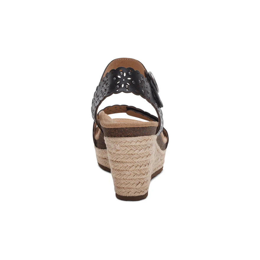 Aetrex Sydney Women's Quarter Strap Espadrille Wedge in Black - Image 4