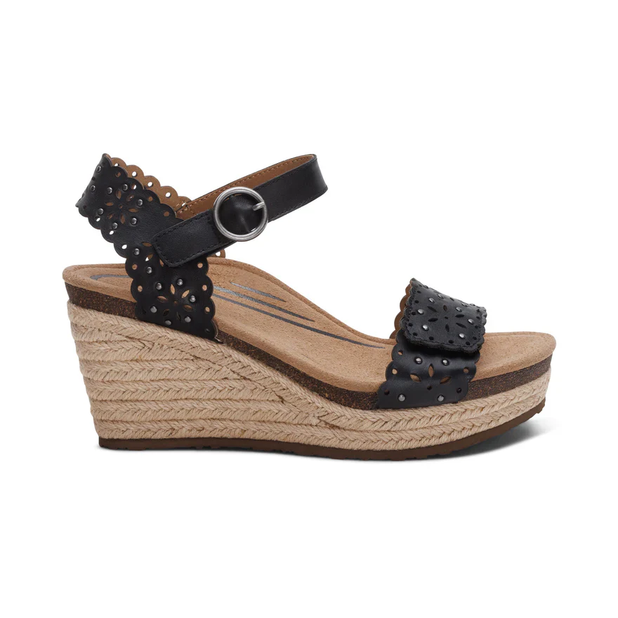 Aetrex Sydney Women's Quarter Strap Espadrille Wedge in Black - Image 5
