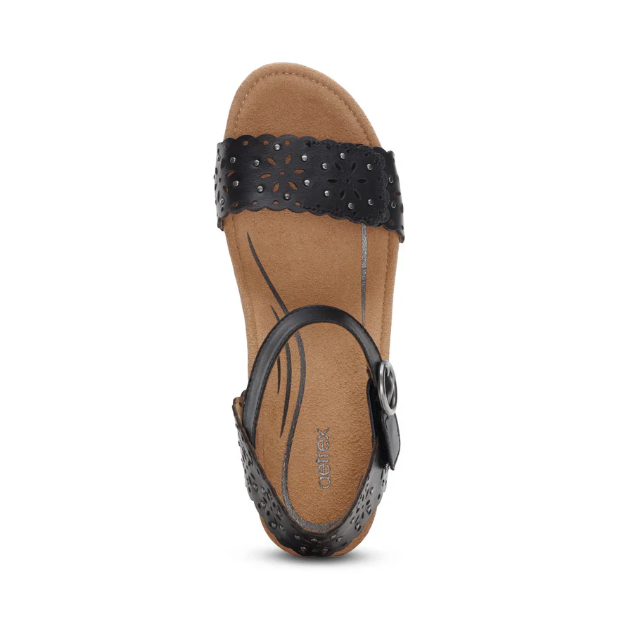 Aetrex Sydney Women's Quarter Strap Espadrille Wedge in Black - Image 6