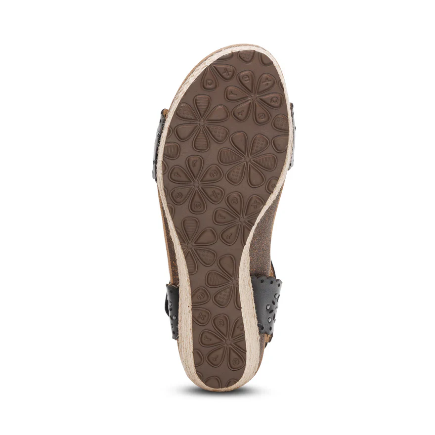 Aetrex Sydney Women's Quarter Strap Espadrille Wedge in Black - Image 7
