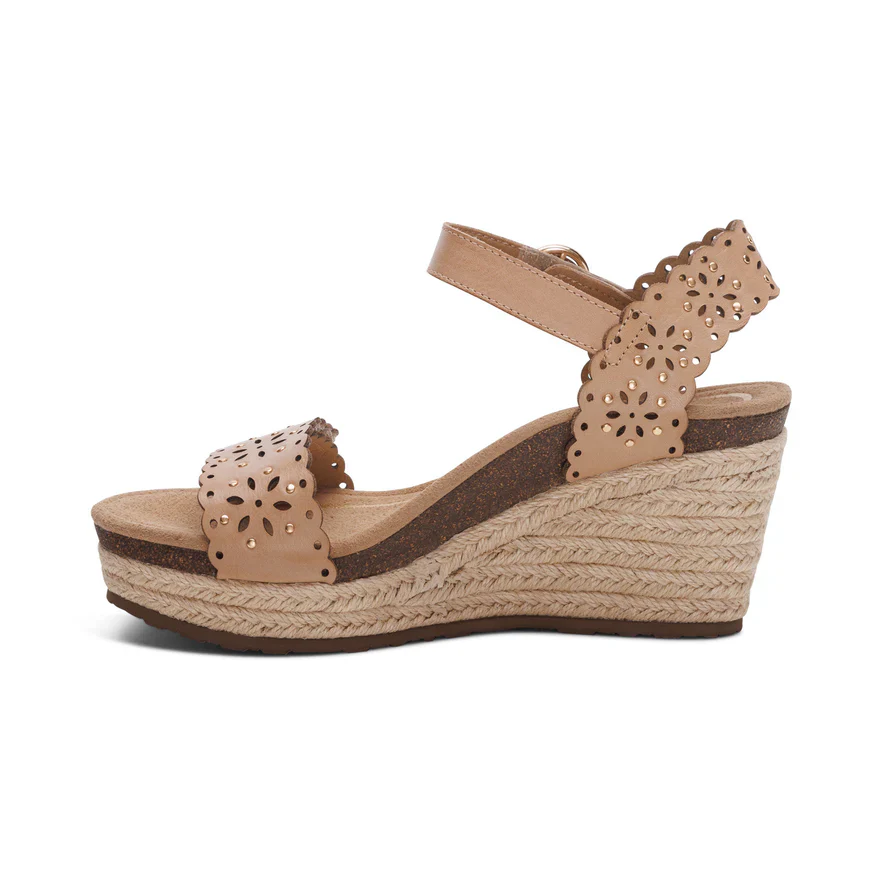 Aetrex Sydney Women's Quarter Strap Espadrille Wedge in Sand - Image 3
