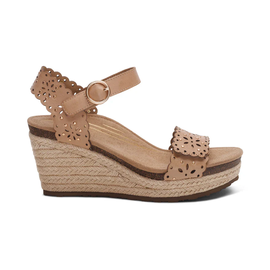 Aetrex Sydney Women's Quarter Strap Espadrille Wedge in Sand - Image 5
