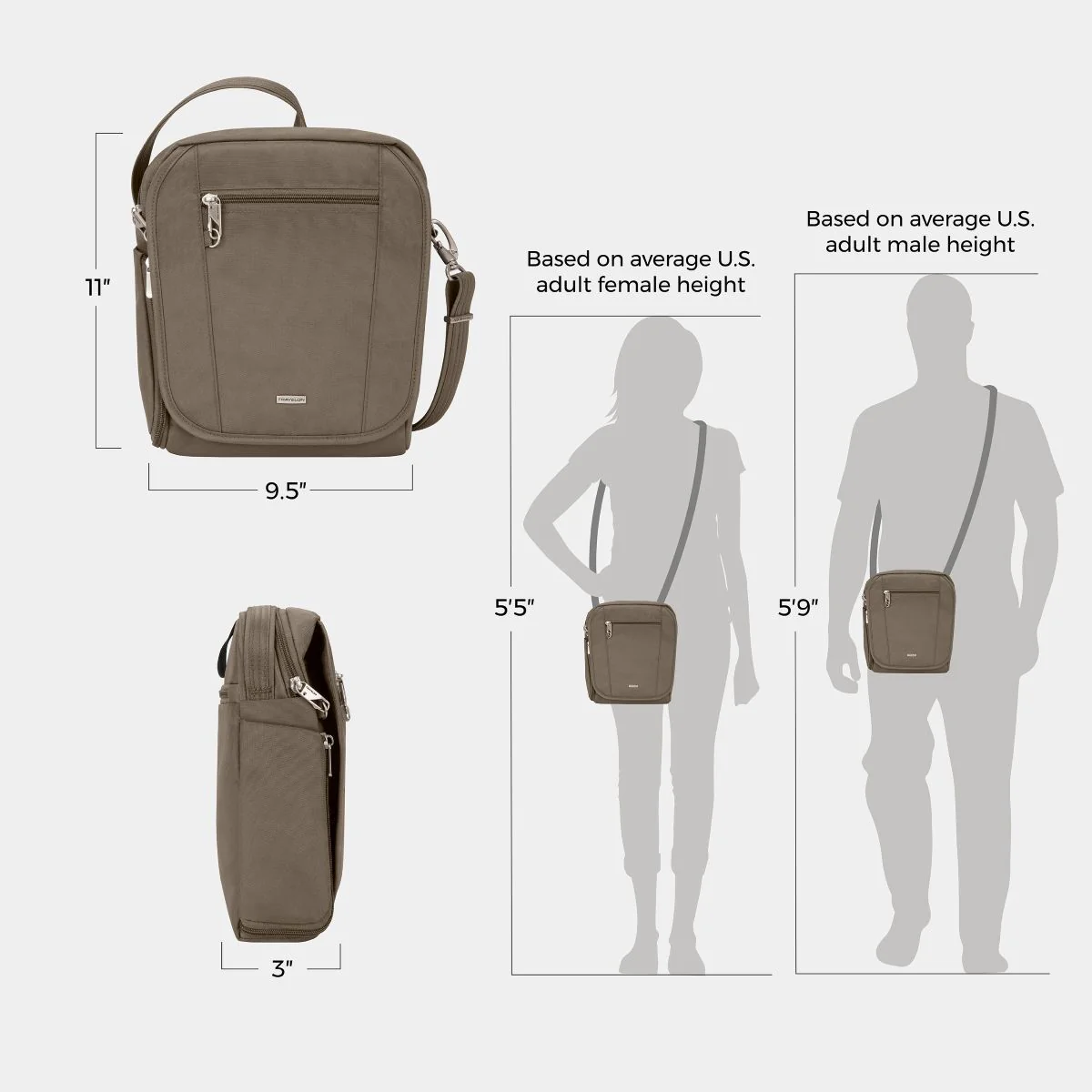Travelon Unisex Anti-Theft Classic Tour Bag in Hazelnut - Image 10