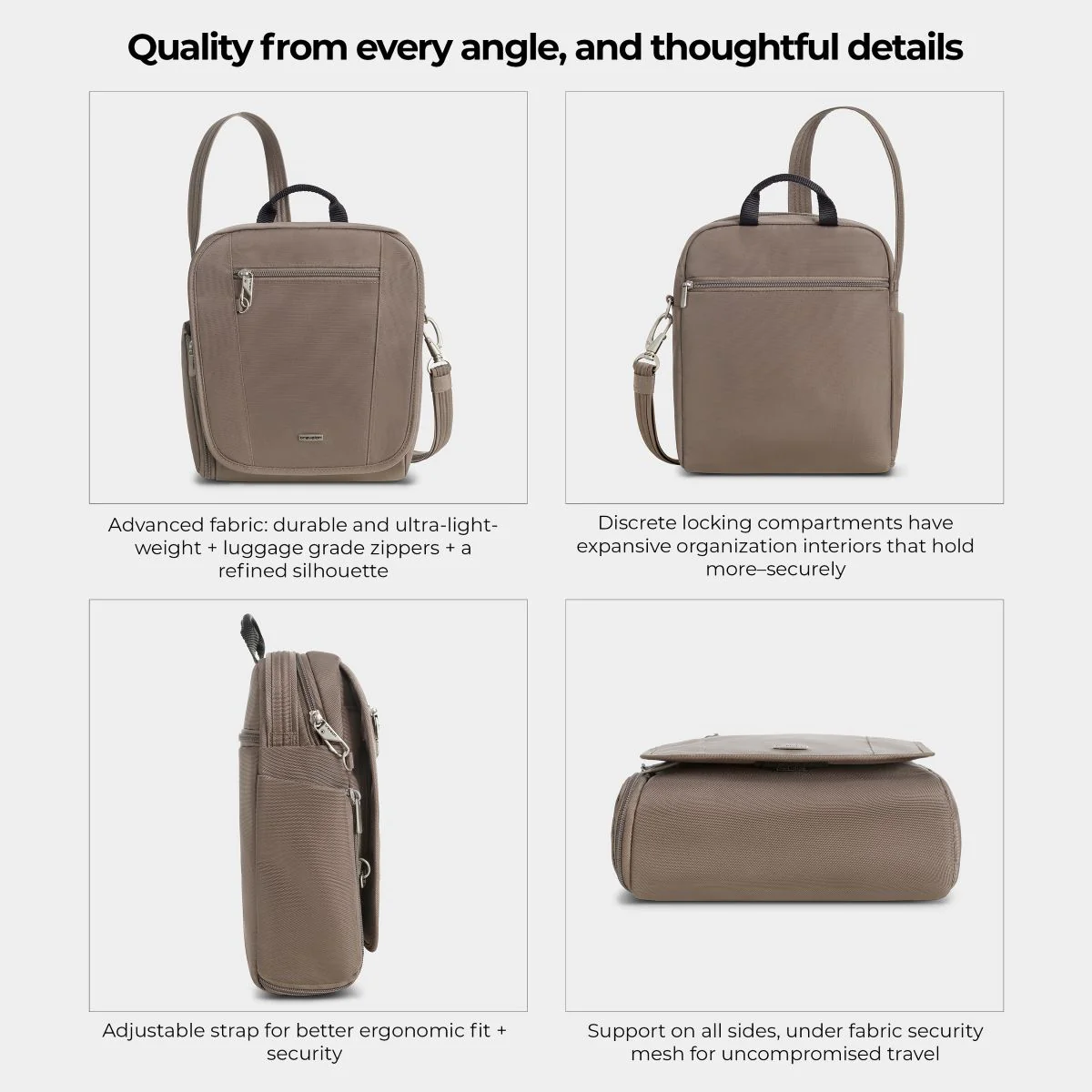 Travelon Unisex Anti-Theft Classic Tour Bag in Hazelnut - Image 9