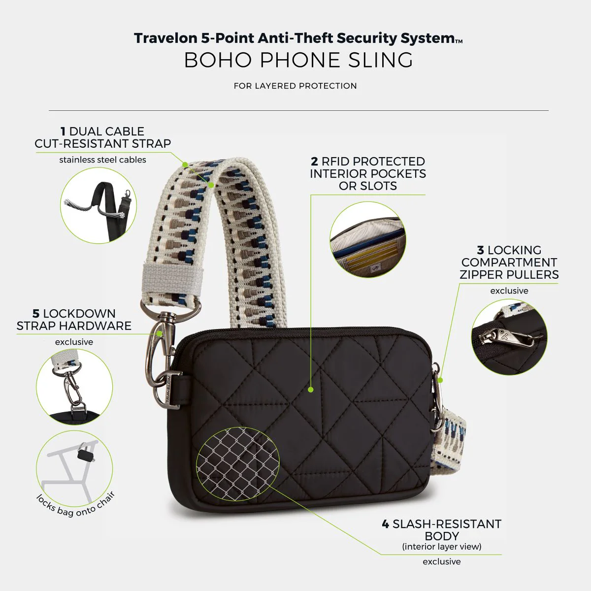 Travelon Women's Anti-Theft Boho Phone Sling in Black - Image 7
