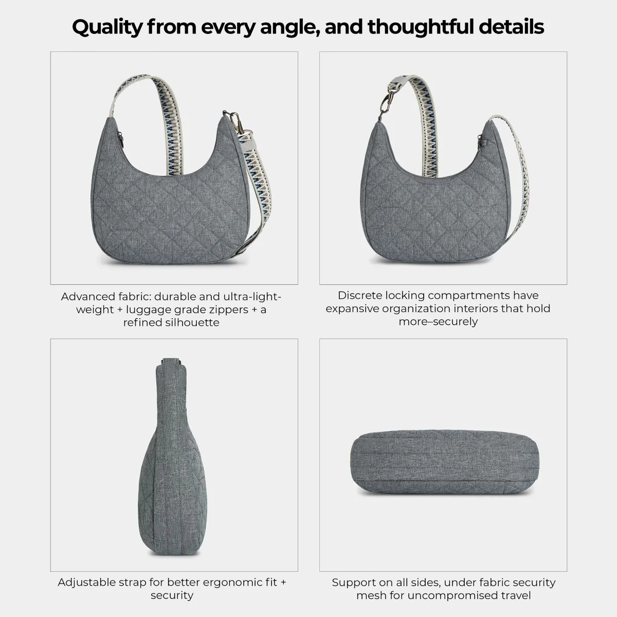 Travelon Woman's Anti-Theft Boho Slouchy Crossbody in Grey - Image 7