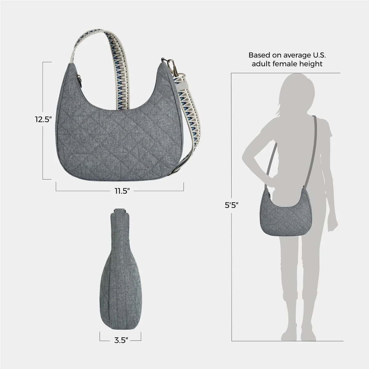 Travelon Woman's Anti-Theft Boho Slouchy Crossbody in Grey - Image 8