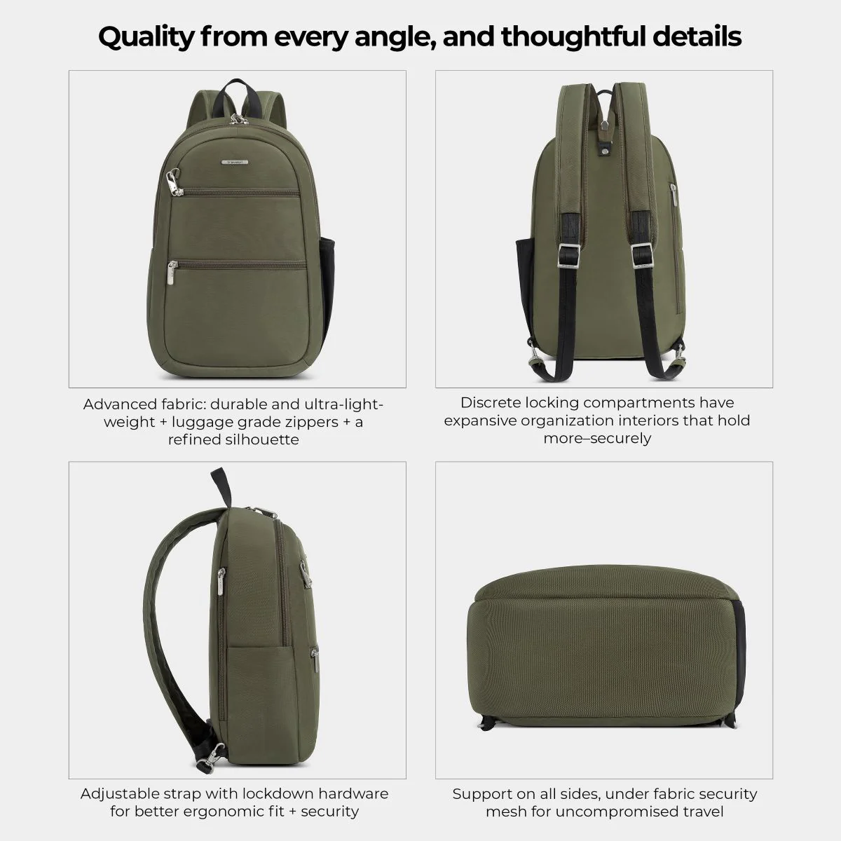 Travelon Unisex Anti-Theft Classic Convertible Sling Backpack in Olive - Image 8
