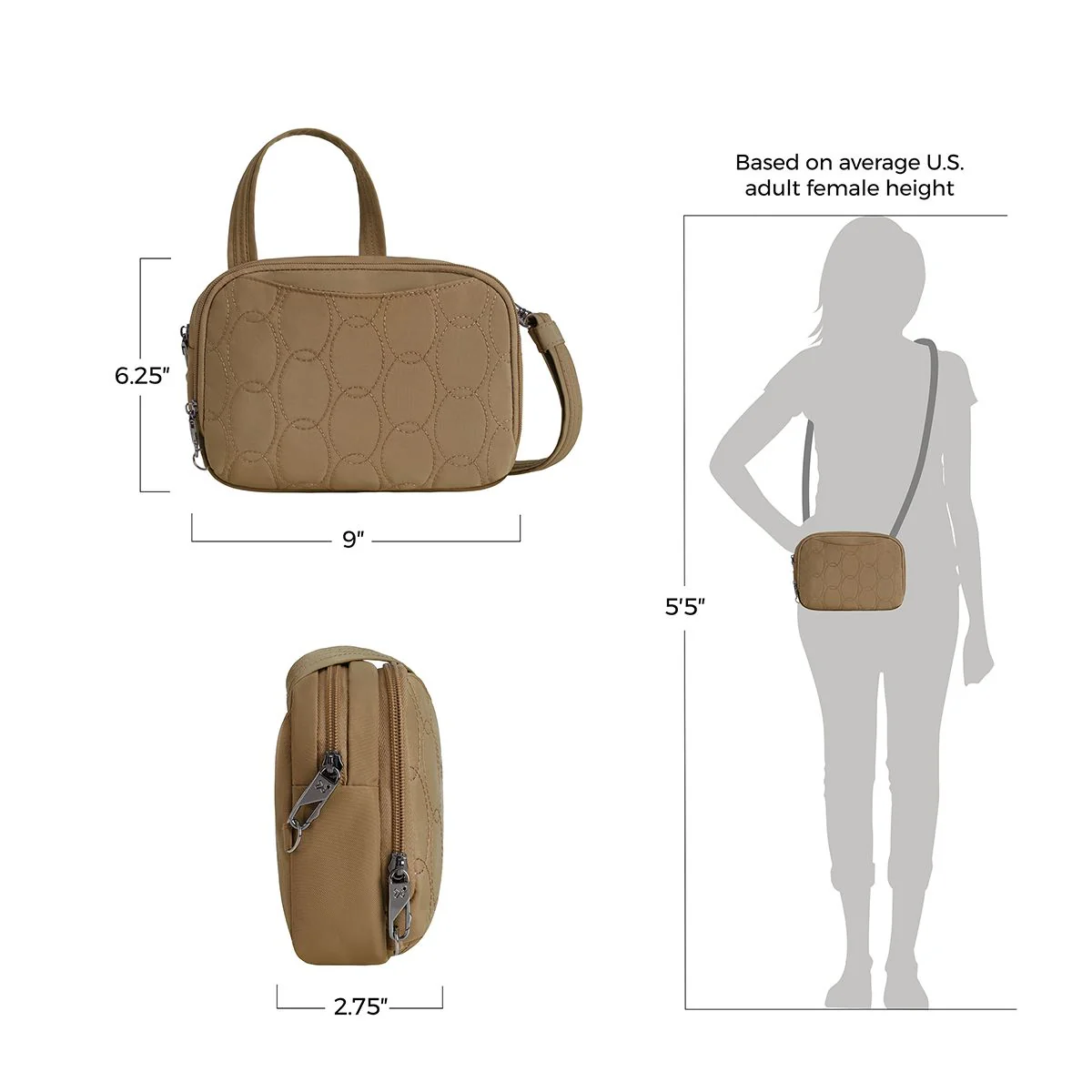 Travelon Women's Runways Anti-Theft Double Compartment Crossbody in Latte - Image 2