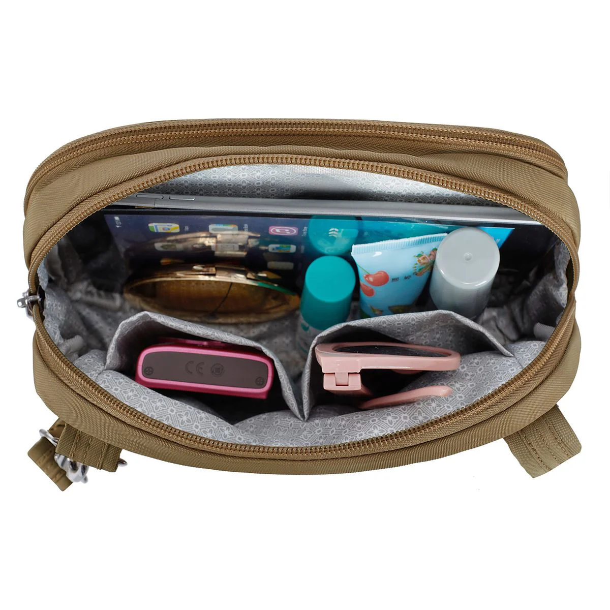 Travelon Women's Runways Anti-Theft Double Compartment Crossbody in Latte - Image 3