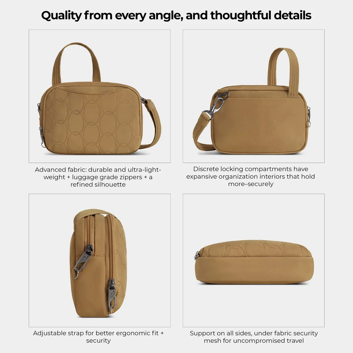 Travelon Women's Runways Anti-Theft Double Compartment Crossbody in Latte - Image 6