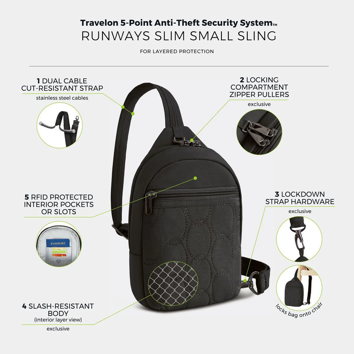Travelon Women's Runways Anti-Theft Small Sling in Black - Image 8