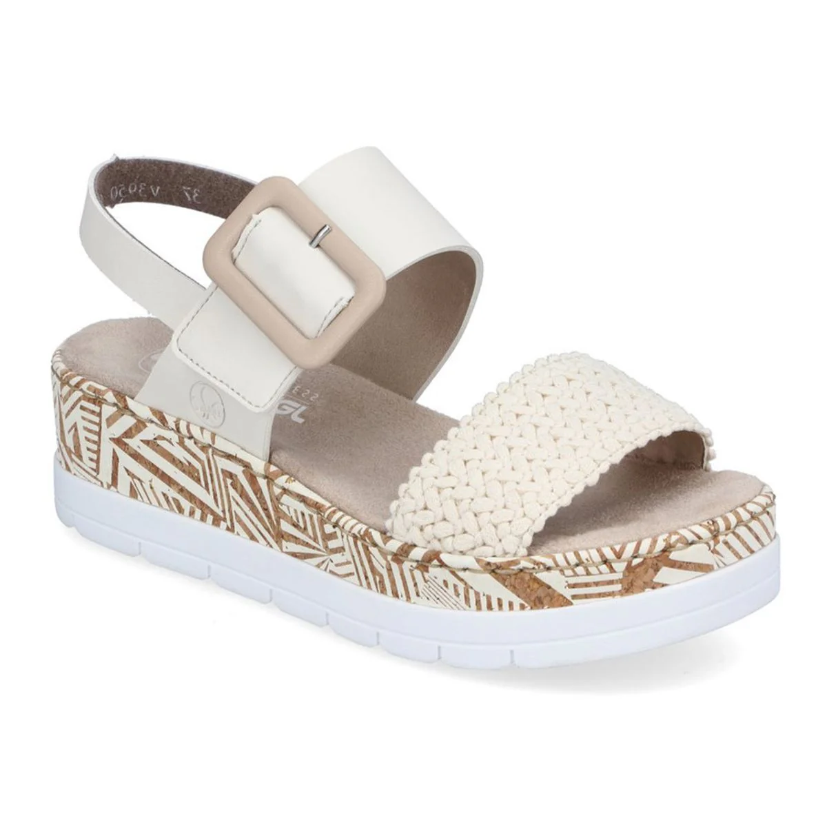 Rieker V3950-61 Mailles Women’s Wedge Sandals in Creme| Lightweight Summer Comfort