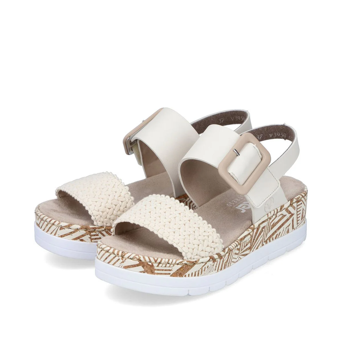 Rieker V3950-61 Mailles Women’s Wedge Sandals in Creme| Lightweight Summer Comfort - Image 5