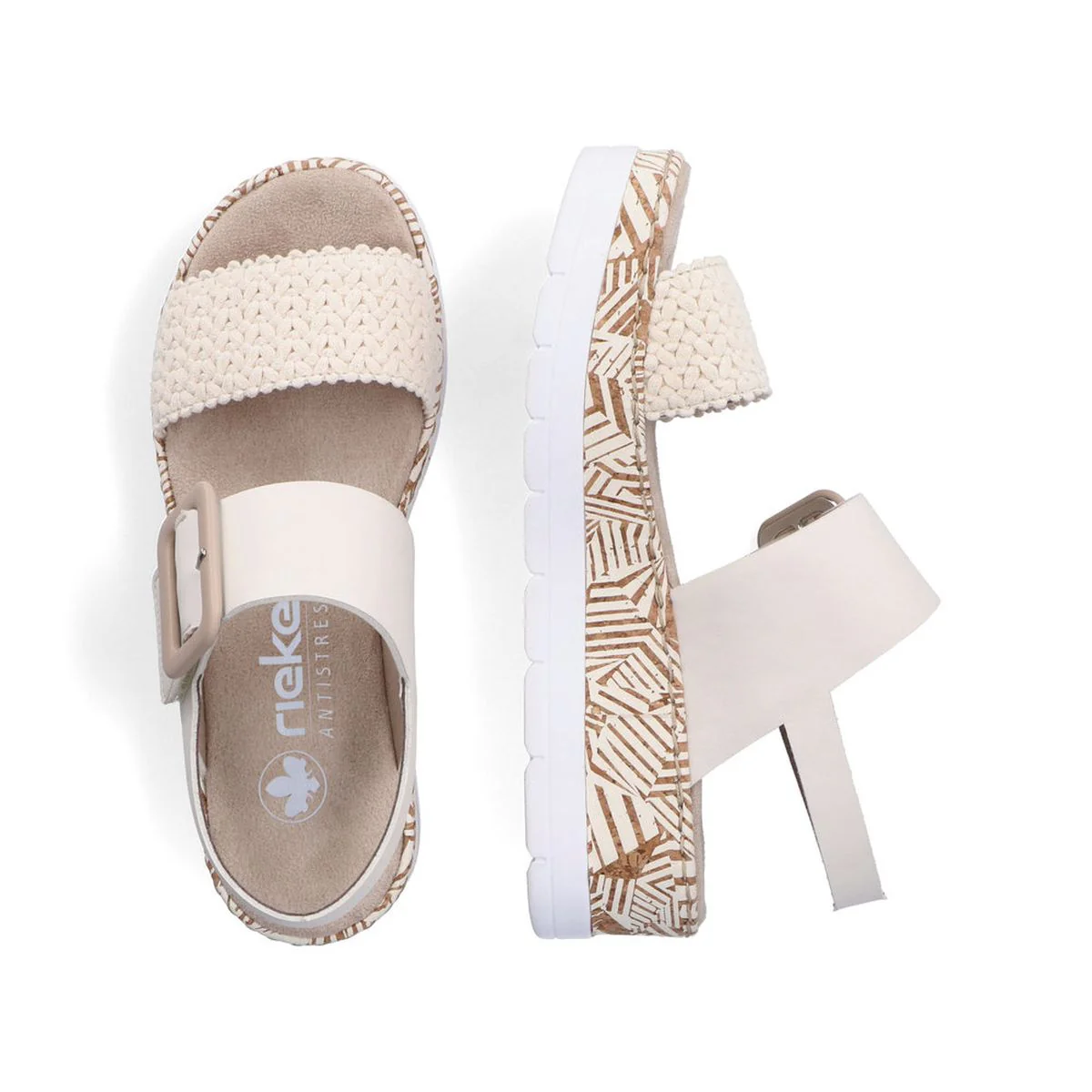 Rieker V3950-61 Mailles Women’s Wedge Sandals in Creme| Lightweight Summer Comfort - Image 6