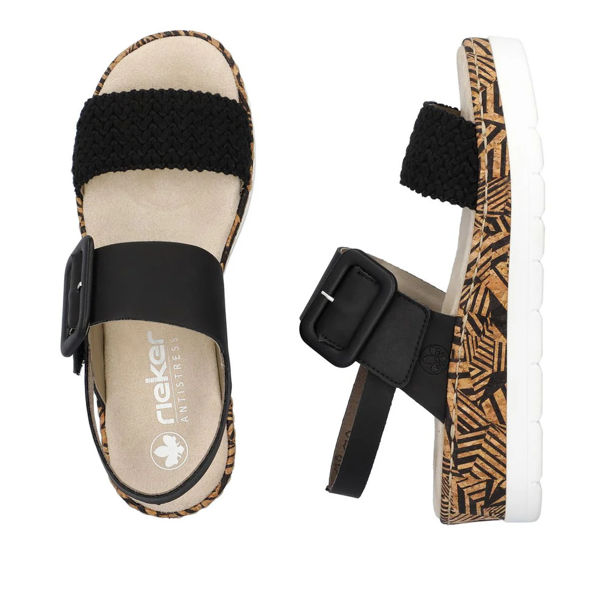 Rieker V3950-00 Mailles Women’s Wedge Sandals in Black | Lightweight Summer Comfort - Image 6